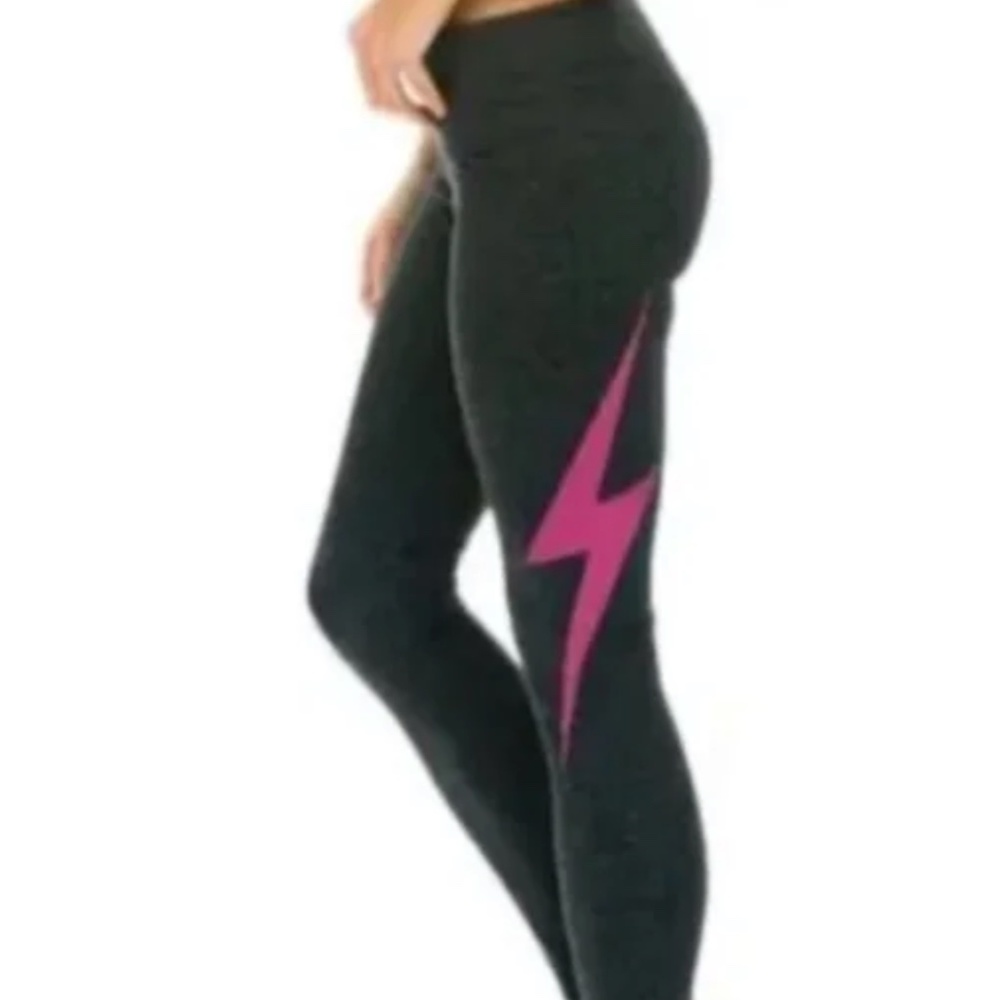 Aviator Nation FULL LENGTH HI-RISE BOLT LEGGINGS - CHARCOAL // Pink